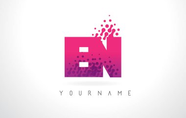 Pembe mor renk ve parçacıklar nokta Des tr E N harfi logolu