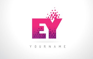 Ey E Y harfi logolu pembe mor renk ve parçacıklar Des nokta