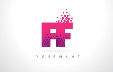 Pembe mor renk ve parçacıklar ile ff F F harf Logo Des nokta