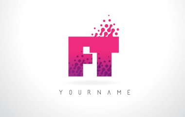 Pembe mor renk ve parçacıklar ft F T harfi logolu Des nokta