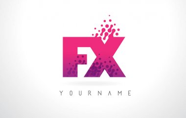 Pembe mor renk ve parçacıklar FX F X harfi logolu Des nokta