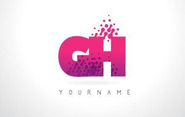 Pembe mor renk ve parçacıklar ile GH G H harfi Logo Des nokta
