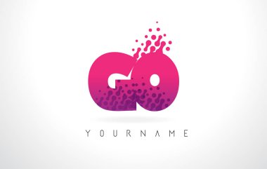 Pembe mor renk ve parçacıklar nokta Des ile G O mektup Logo go