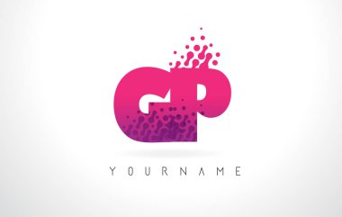Pembe mor renk ve parçacıklar GP G P harfi logolu Des nokta