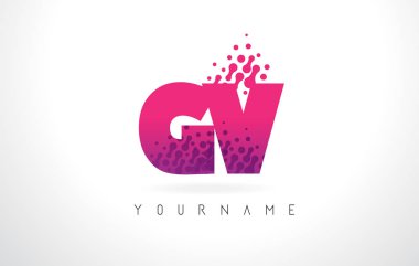 Pembe mor renk ve parçacıklar GV G V harfi logolu Des nokta