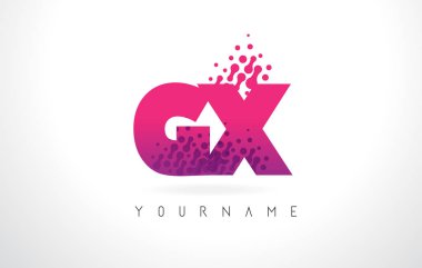 Pembe mor renk ve parçacıklar GX G X harfi logolu Des nokta