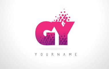 Pembe mor renk ve parçacıklar GY G Y harfi logolu Des nokta