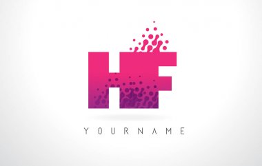HF H F harf Logo pembe mor renk ve parçacıklar Des nokta