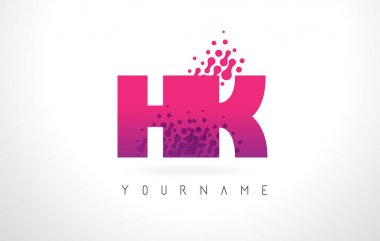 Pembe mor renk ve parçacıklar HK H K harfi logolu Des nokta
