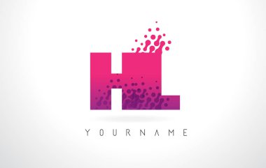 Pembe mor renk ve parçacıklar hl H L harfi logolu Des nokta