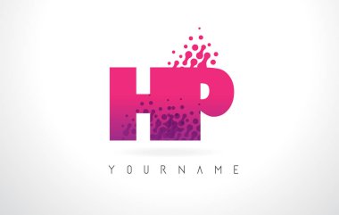 Pembe mor renk ve parçacıklar HP H P harfi logolu Des nokta