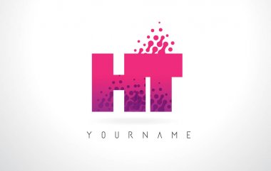 Pembe mor renk ve parçacıklar HT H T harfi logolu Des nokta