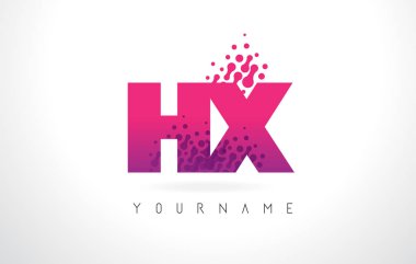 Pembe mor renk ve parçacıklar HX H X harfi logolu Des nokta