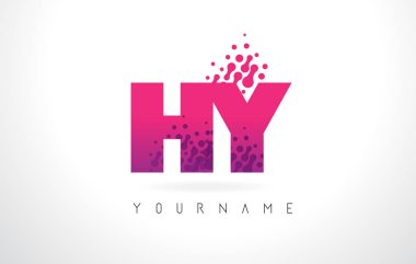 Hy H Y harfi logolu pembe mor renk ve parçacıklar Des nokta
