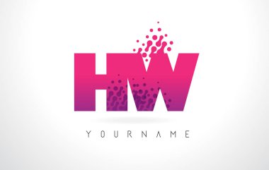 Pembe mor renk ve parçacıklar HW H W harfi logolu Des nokta