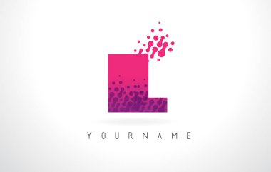 Il ı L harfi pembe mor renk ve parçacıklar nokta Des ile Logo