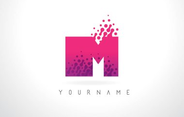 Im ben M logosu pembe mor renk ve parçacıklar nokta Des ile mektubu
