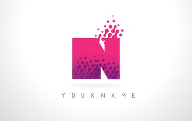 I Des N harfi logolu pembe mor renk ve parçacıklar nokta