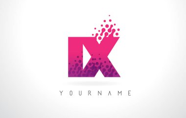 IX ben X Logo pembe mor renk ve parçacıklar nokta Des mektubu