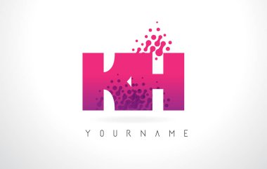 Pembe mor renk ve parçacıklar KH K H harfi logolu Des nokta