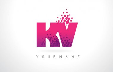 Pembe mor renk ve parçacıklar nokta Des KV K V harfi logolu