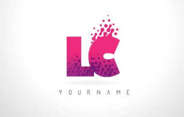 Pembe mor renk ve parçacıklar LC L C harfi logolu Des nokta