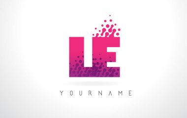 Pembe mor renk ve parçacıklar nokta Des ile Le L E mektup Logo