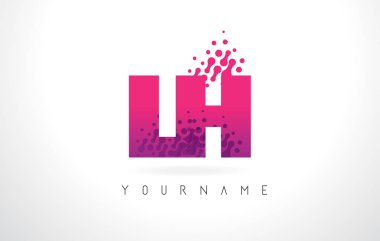 Pembe mor renk ve parçacıklar LH L H harfi logolu Des nokta