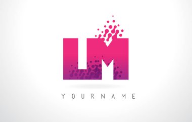 Pembe mor renk ve parçacıklar LM L M harfi logolu Des nokta