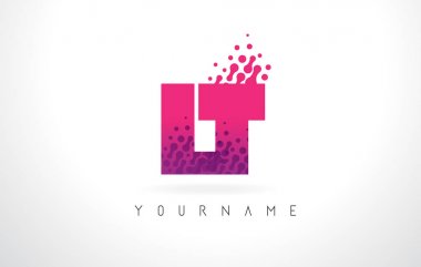 Pembe mor renk ve parçacıklar lt L T harfi logolu Des nokta