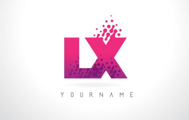 Pembe mor renk ve parçacıklar LX L X harfi logolu Des nokta