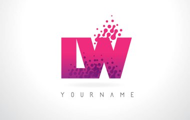 Pembe mor renk ve parçacıklar LW L W harfi logolu Des nokta