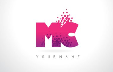 MC M C harfi logolu pembe mor renk ve parçacıklar nokta Des