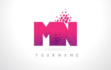Pembe mor renk ve parçacıklar MN M N harfi logolu Des nokta