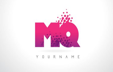 Pembe mor renk ve parçacıklar MQ M Q harfi logolu Des nokta