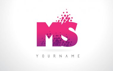 MS M S harfi logosu pembe mor renk ve parçacıklar nokta Des ile