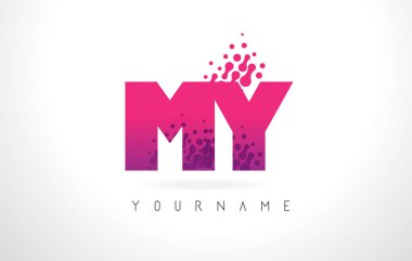 Des M Y harfi logom pembe mor renk ve parçacıklar nokta