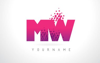 Pembe mor renk ve parçacıklar MW M W harfi logolu Des nokta