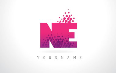 Ne N E mektup Logo pembe mor renk ve parçacıklar Des nokta