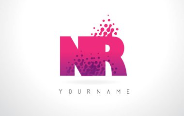 Nr N R harfi logolu pembe mor renk ve parçacıklar Des nokta