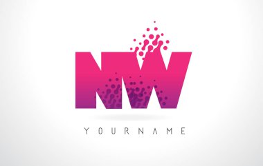 Pembe mor renk ve parçacıklar Batı N W harfi logolu Des nokta