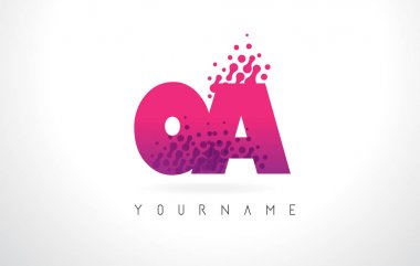 OA O A mektup Logo pembe mor renk ve parçacıklar Des nokta