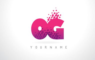 Pembe mor renk ve parçacıklar nokta Des OG O G harfi logolu