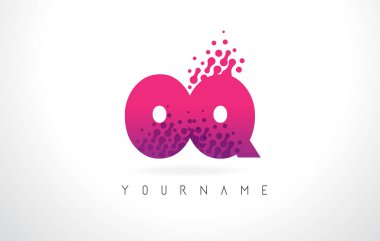 Pembe mor renk ve parçacıklar Oq O Q harfi logolu Des nokta