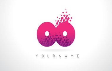 Oo O mektup Logo pembe mor renk ve parçacıklar Desig nokta