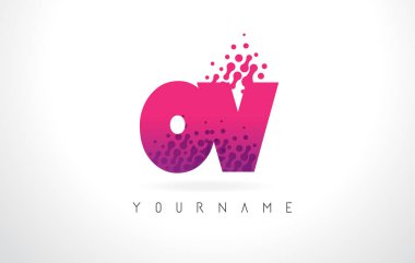 Pembe mor renk ve parçacıklar ov O V harfi logolu Des nokta
