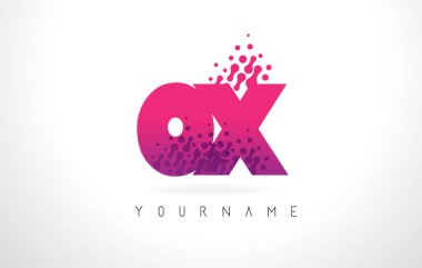 Öküz O pembe mor renk ve parçacıklar nokta Des ile mektup Logo X