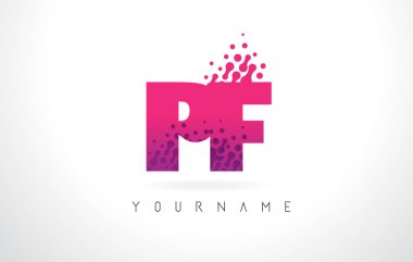 Des PF P F harf Logo pembe mor renk ve parçacıklar nokta