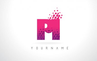 Logo ile mektup pi P pembe mor renk ve parçacıklar nokta Des