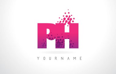 Pembe mor renk ve parçacıklar pH P H harfi logolu Des nokta